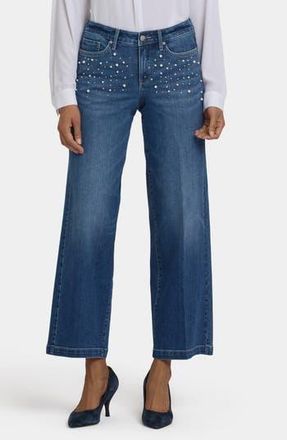 NYDJ Teresa Rhinestone & Faux Pearl Wide Leg Jeans in Lake Notre Dame at Nordstrom Rack, Size 18 (Similar To 14W)