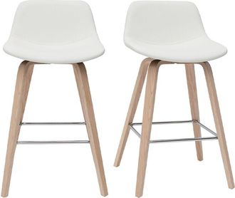 Miliboo Miliboo - Set de 2 taburetes de cocina de diseño blanco con madera clara 65 cm nonie