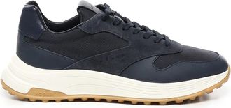 Hogan Blauwe leren sneakers met geweven inzetstukken - Heren - Sneakers - Blauw - 40 1/2 EU - Leer - Schoenen