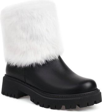 Generic Womens Faux Fur Lined Winter Snow Boots Chunky Platform Round Toe Warm Shoes Pull On (Black,7.5)