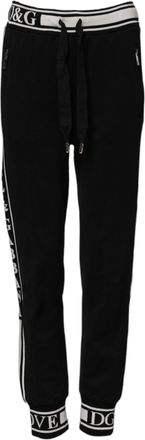 Dolce & Gabbana Black Cotton Jogger Logo Waist Womens Pants