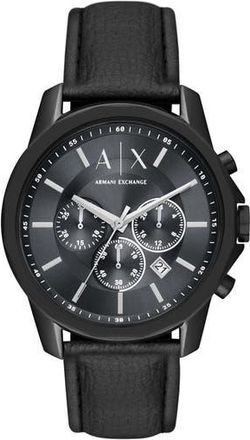A|X Armani Exchange Chronograph Leather Watch, 44mm in Black at Nordstrom Rack