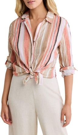 Nic+Zoe Stripe Cotton Button-Up Shirt in Pink Multi at Nordstrom, Size Xx-Large
