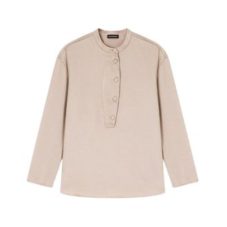 Emporio Armani Blouses, female, Beige, Size: 2XL Crepe Twill Shirt