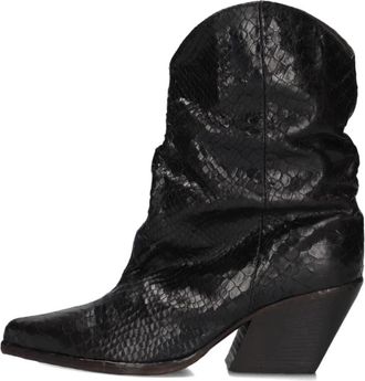 Elena Iachi Texan Enkellaars - Dames - Cowboylaarzen - Zwart - 39 EU - Leer - Schoenen
