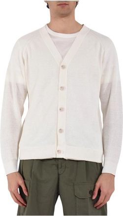 Paolo Pecora Linnen Cardigan met Knoopsluiting - Heren - Vesten - Wit - M - Linnen - Truien & Vesten