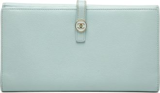 Chanel Pre-owned Womens Leather Coco Button Long Wallet - Light Blue - One Size