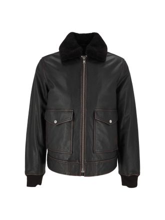 Schott NYC Black Smooth Leather Bomber Jacket