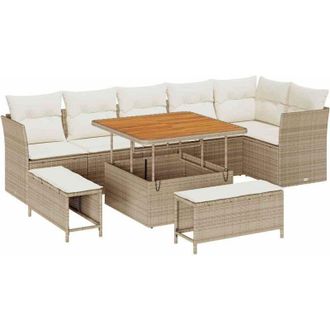 vidaXL Conjunto De Sof&aacute; De Jard&iacute;n Con Coj&iacute;n 9 Pcs Beige Y Crema Vidaxl