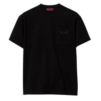 Gucci T-Shirts, male, Black, Size: XL Cotton Piquet T-shirt with Embroidery