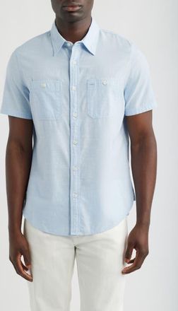 AG - Adriano Goldschmied Mason Classic Fit Short Sleeve Button-Up Work Shirt in Fresh Blue at Nordstrom, Size Xx-Large