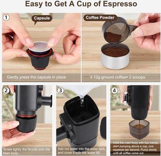 OEM Cafetera Port&aacute;til - Cafetera De Viaje - Caf&eacute; Reci&eacute;n Hecho En Cualquier Lugar - Funcionamiento Manual - Capacidad De 100 Ml - Negra