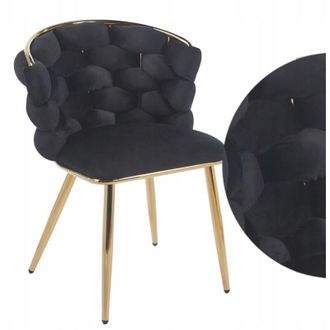 OEM Silla Glamour Entretejida Sobre Estructura Dorada, Terciopelo Negro, Furnitex