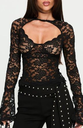 Princess Polly Karmel Cutout Lace Long Sleeve Top in Black at Nordstrom, Size 2