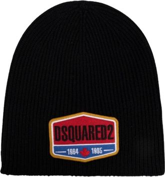Dsquared2 Zwarte Katoenen Beanie - Tag Patch - Heren - Hoeden - Zwart - ONE Size - Katoen - Accessoires