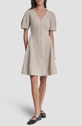 DKNY Poplin Fit & Flare Dress in Pebble at Nordstrom, Size 12