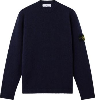 Stone Island Navy Blue Wol Crewneck Jumper - Heren - Ronde hals truien - Blauw - M - Wol - Truien & Vesten