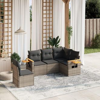 vidaXL Vidaxl - Juego De Sof&aacute;s Jard&iacute;n Con Cojines 5 Pzas Rat&aacute;n Sint&eacute;tico Gris