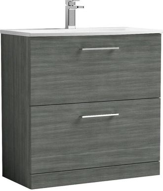 Nuie Nuie - Arno Anthracite Woodgrain 800mm 2 Drawer Vanity Unit and Curved Ceramic Basin - ARN535G