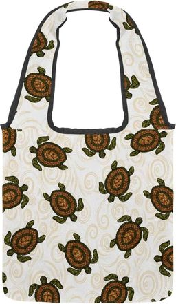 Generic Tribe Turtle Pattern Reversible Canvas Shoulder Tote - Double-Sided Print, 12oz Cotton, 27cm Drop, Fold-Flat Bag for Travel, Shopping, Street Outings