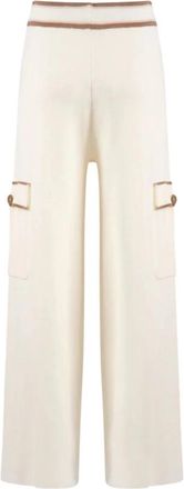 Nenette Gebreide Cargo Broek met Knielzakken - Dames - Wijde Broeken - Beige - M - Wol - Broeken