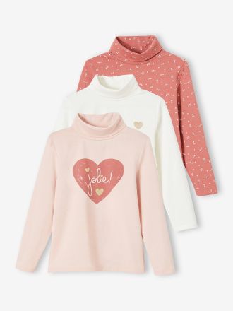 Vertbaudet 3er-Pack M&auml;dchen Rollkragenshirts pack pfirsich
