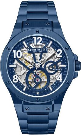 Kenneth Cole Skeleton Dial Automatic Bracelet Watch in Blue at Nordstrom