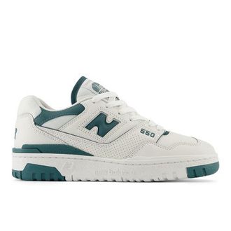 New Balance Mujer 550 en Gris/Verde, Cuero, Talla 40