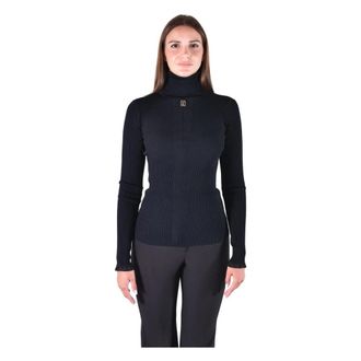 Elisabetta Franchi Trui met logoplaquette van ribgebreid materiaal - Dames - Truien - Zwart - Maat: M Viscose