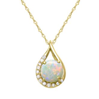 Diamond2Deal 10K Yellow Gold Ethiopian Opal and Diamond Pendant Necklace 18