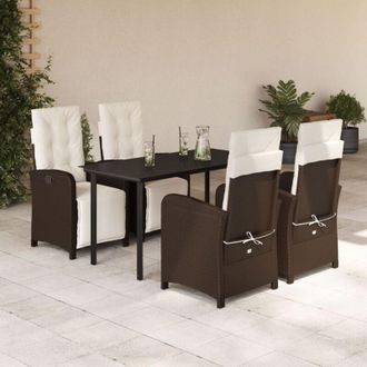 vidaXL Set Comedor De Jard&iacute;n 5 Piezas Y Cojines Rat&aacute;n Sint&eacute;tico Marr&oacute;n Vidaxl