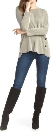 Papillon Striped Knit Sweater With Side Button Detail In Olive