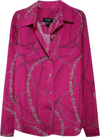 Karen Kane Womens Hallie Chain Print Button Down Long Sleeve Top In Haute Pink