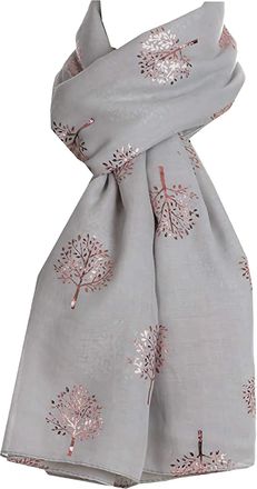 World of Shawls Silver Foil Mulberry Tree Print Fashion Scarf (Light Silver With Pink Foil Mulberry Tree)