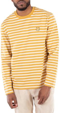 Maison Kitsuné Fox Head Patch Stripe Marin T-Shirt, Size Medium