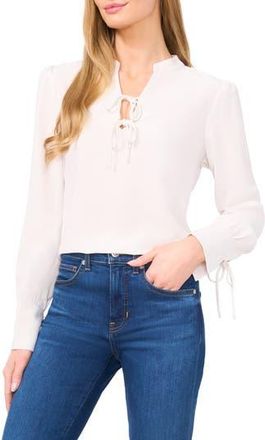CeCe by Cynthia Steffe Tie Bow Long Sleeve Top in New Ivory at Nordstrom Rack, Size Medium