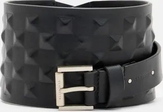 AllSaints Cow Leather/Polyurethane Stevie Leather Studded Waist Belt, Size: XS