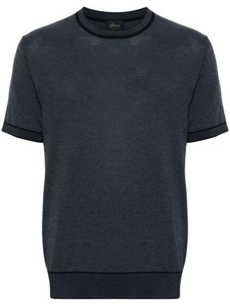Brioni stripe-trim cotton T-shirt - Blue