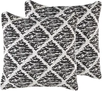 Beliani Conjunto De 2 Cojines Decorativos Blanco Y Negro Algod&oacute;n 45 X 45 Cm Fundas Extra&iacute;bles Relleno De Poli&eacute;ster Hazro