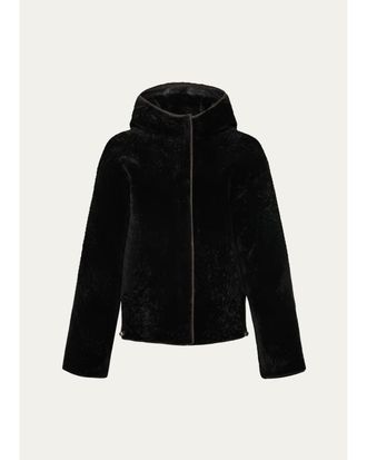 Gorski Textured Lamb Shearling Hooded Jacket
