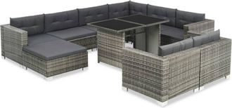 vidaXL Set De Muebles De Jard&iacute;n 10 Pzas Y Cojines Rat&aacute;n Sint&eacute;tico Gris Vidaxl