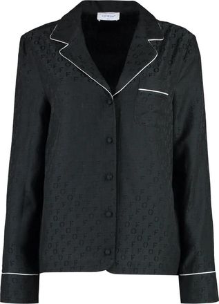 Off-white Zijde blend jacquard pyjama shirt - Dames - Pyjama - Zwart - S - Katoen - Nachtkleding