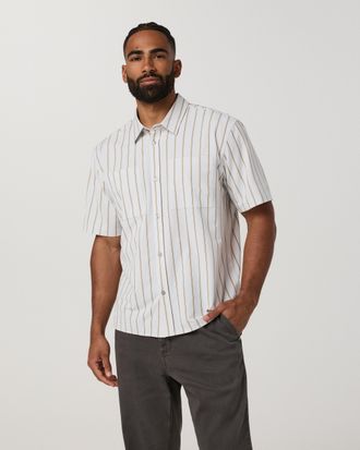 Vuori Clothing Short Sleeve Bridge Button Down - Relaxed Fit | Salt Marina Stripe | Medium