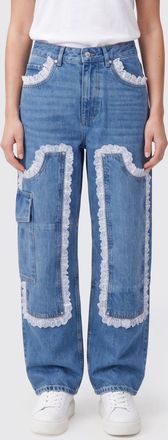 Ganni High-Waisted Wide-Leg Denim Jeans with Embroidered Lace Inserts