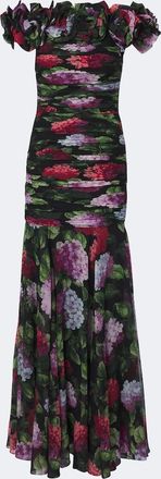 Carolina Herrera Floral-appliqu&eacute; floral draped silk gown
