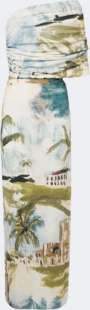 Oscar De La Renta Printed draped jersey one-shoulder gown