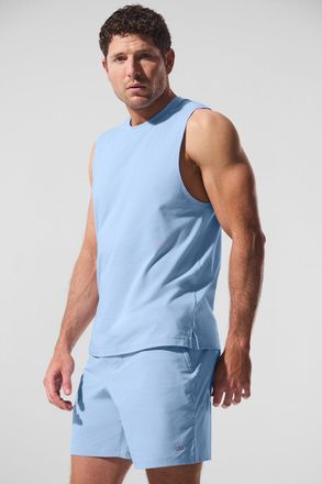 Alo Vapor Muscle Tank Top in Seashell Blue, Size: 2XL