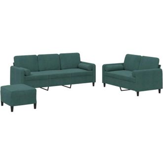vidaXL Juego De Sof&aacute;s Con Cojines 3 Piezas Terciopelo Verde Oscuro Vidaxl