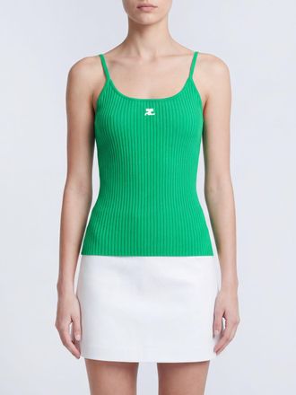 Courr&egrave;ges Top slim fit in jersey a coste con scollo quadrato e spalline sottili