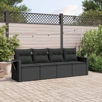 vidaXL Vidaxl - Set Divani da Giardino 4 pz con Cuscini Nero in Polyrattan